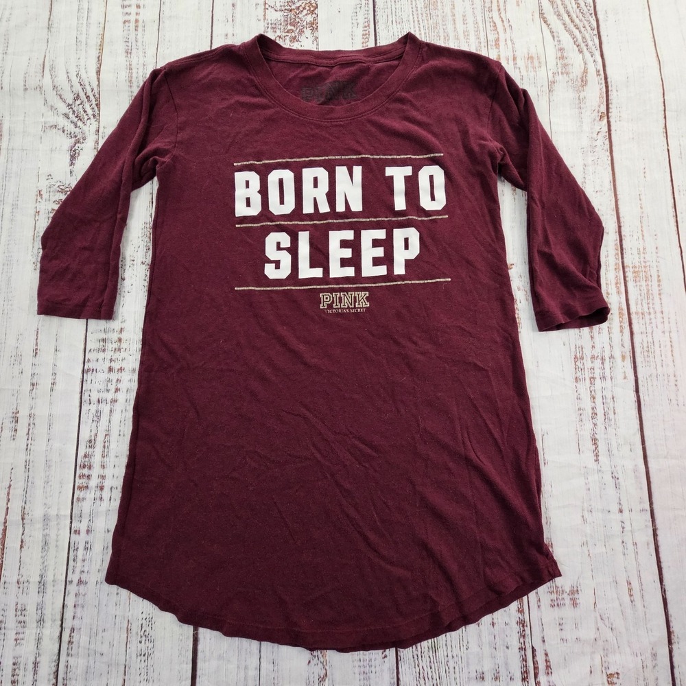 Victoria's Secret Pink Born to Sleep Maroon 3/4 Sleeve Sleep Shirt Women's S